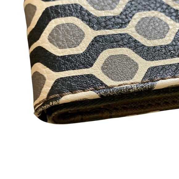 VTG Fossil Geometric Leather Bi-fold Wallet Snap & Up Zip Coin Card Slots White - Picture 12 of 16